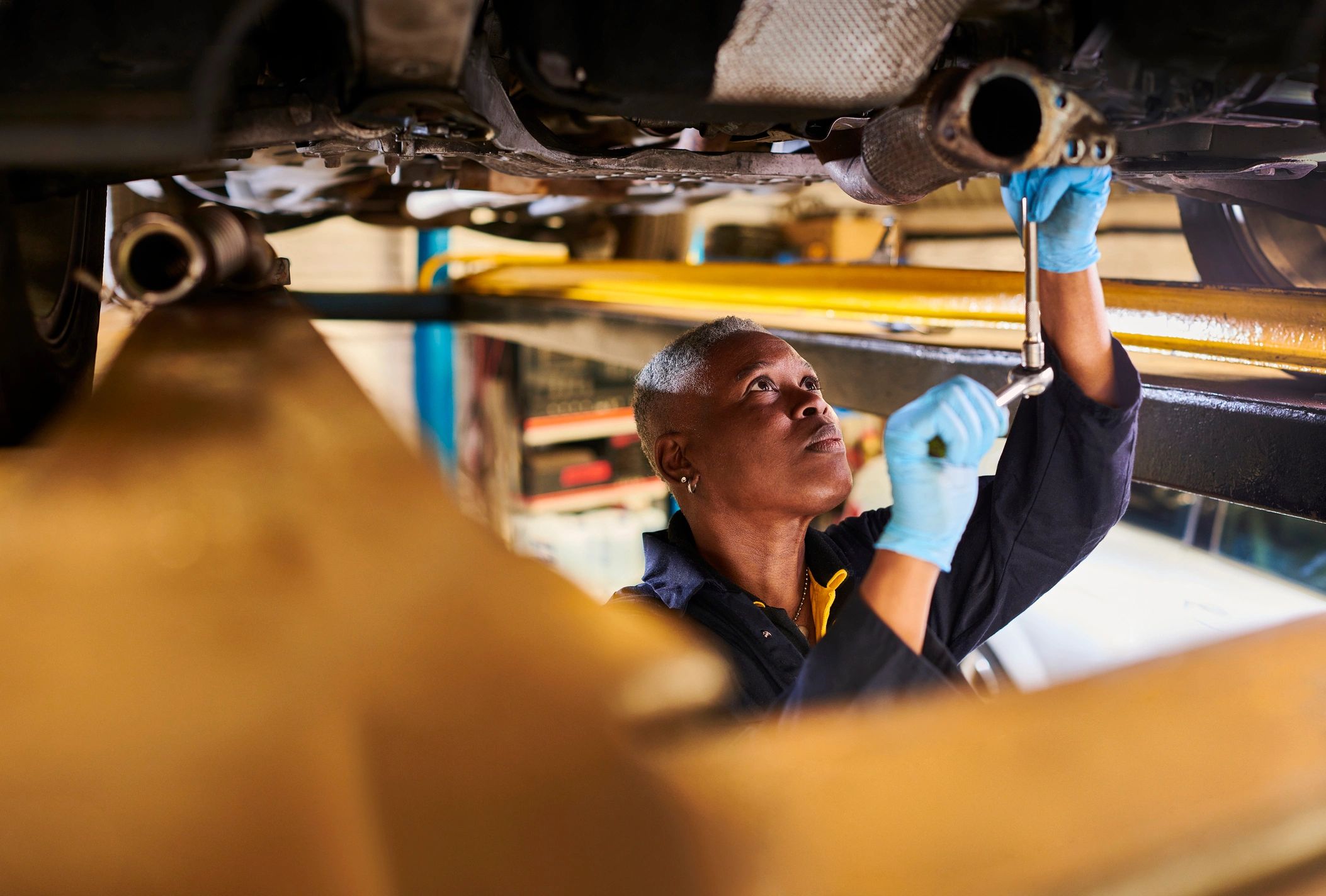 Mechanic working in a service bay