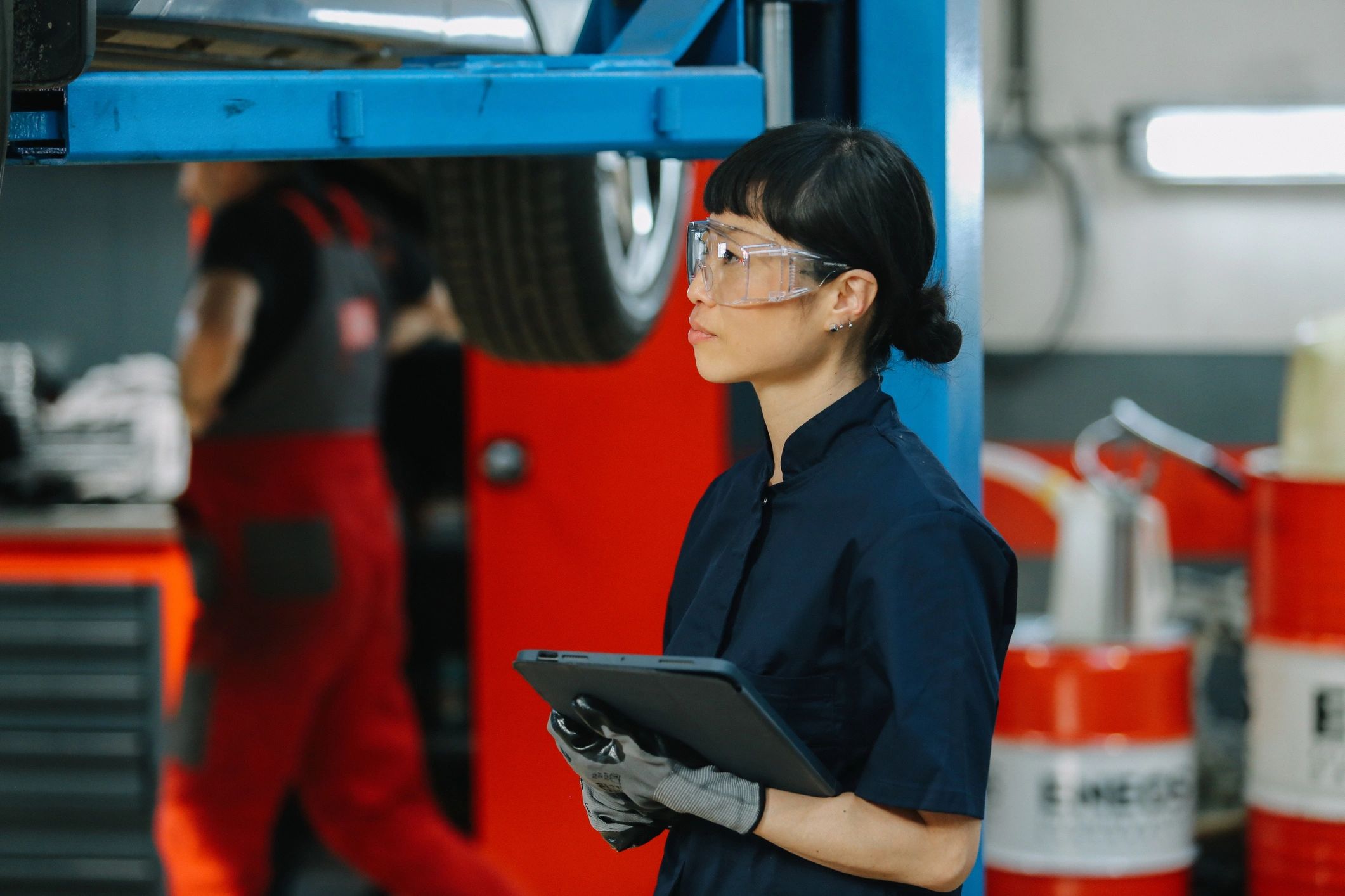 Regular car maintenance being performed in a repair shop
